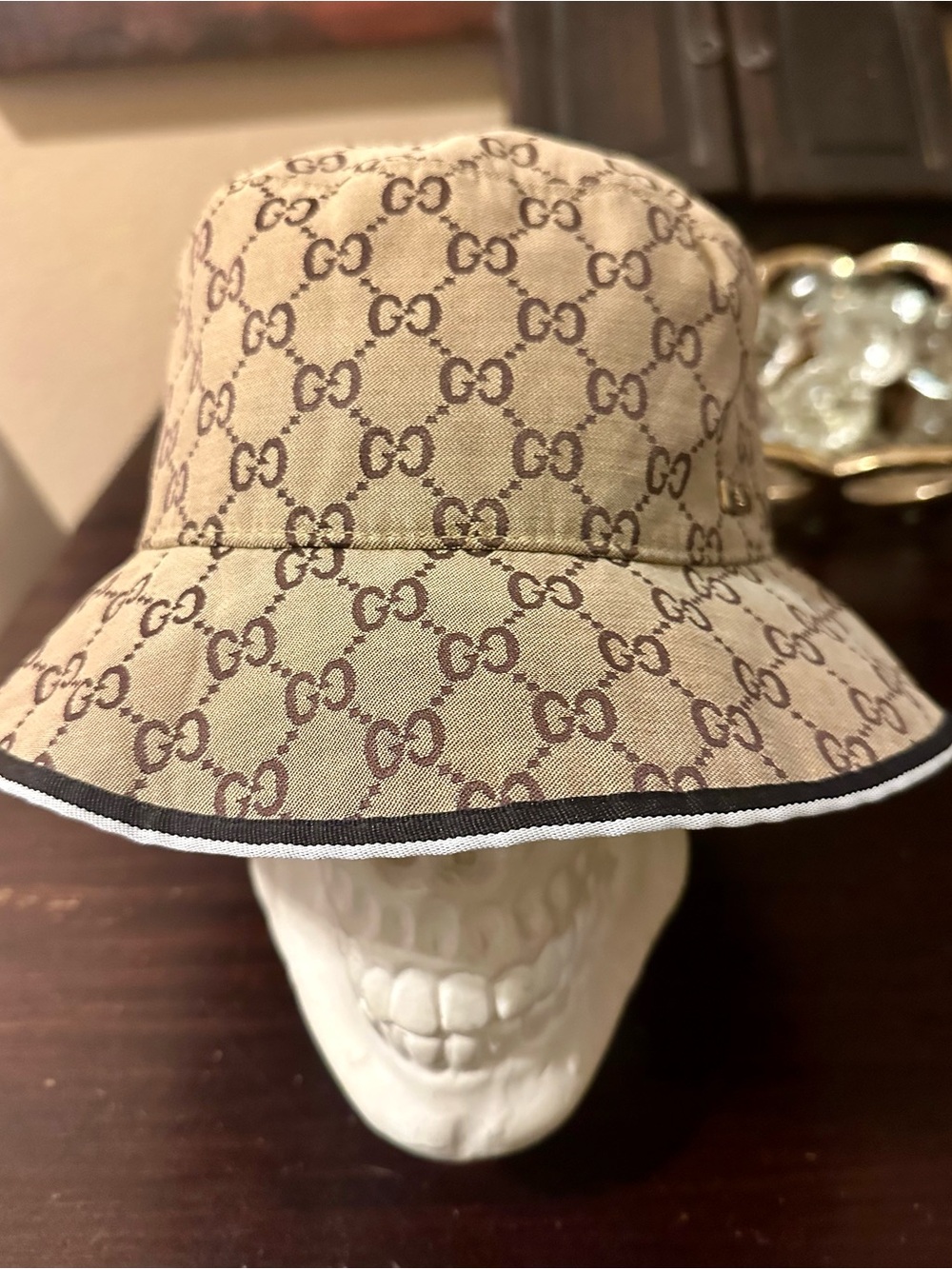 GG Beige Monogram Bucket Hat
